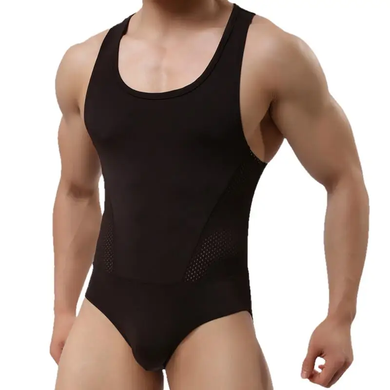 BRAVE PERSON Brand Breathable Mesh Bodysuits Men Shapers Leotard Male Body Building Singlet Underwear Shapewear for Men Vest