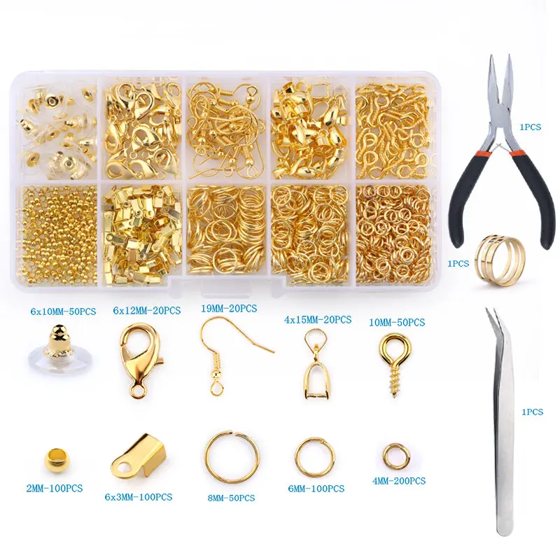 Schmuckzubehör-Set aus Legierung, Schmuckherstellungswerkzeuge, Kupferdraht, offene Biegeringe, Ohrringhaken, Schmuckherstellungszubehör-Kit