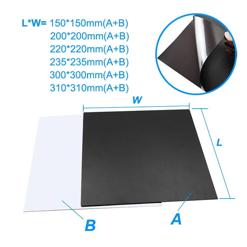 220*220mm Flexible Magnetic 2 Layer Print HotBed Sticker Build Removal Surface for 3D Printer Platform Heat Bed