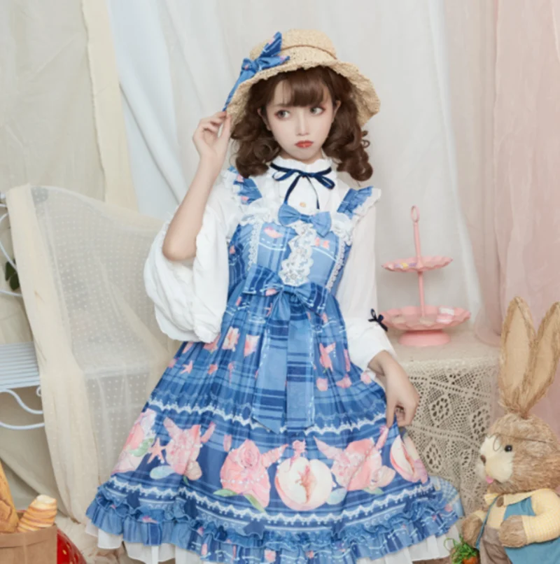 Victorian dress kawaii girl gothic lolita jsk loli cos japanese sweet lolita dress vintage lace bowknot high waist cute printing