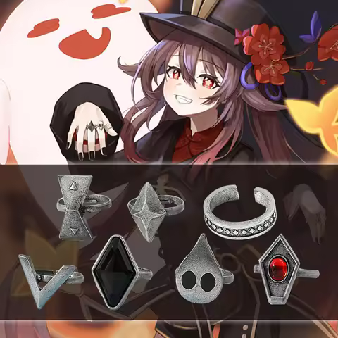 Genshin Impact Hu Tao Ring Props, Cosplay Finger Rings, Vintage Jewelry, Halloween Carnival Costume Accessories with Box