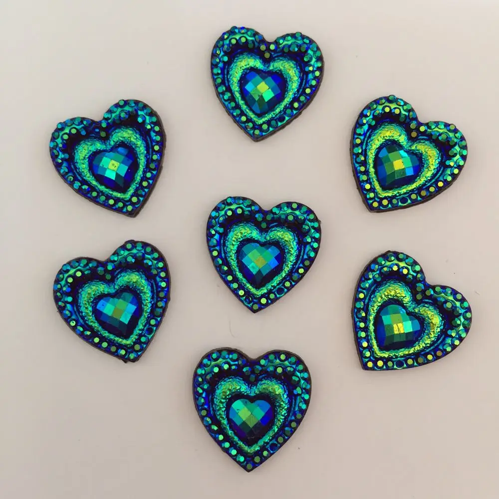 100PCS 16mm AB Resin Heart Peacock eye Flatback  Rhinestone Applique DIY Wedding Scrapbook Ornament Crafts SD88*5