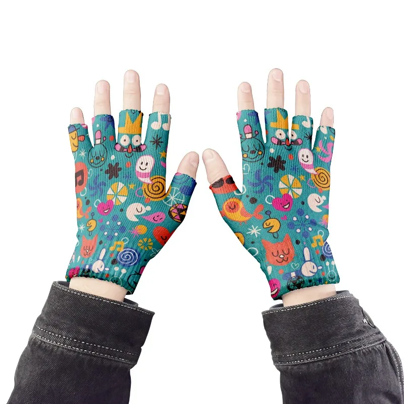 Gants de dessin animé unisexe pour hommes et femmes, mitaines courtes, doigt de cyclisme mignon, mode automne et hiver, Kawaii