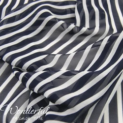 Silk Georgette Chiffon Fabric Dress Vertical Stripes White 0.6cm/Navy Blue Black 1cm   Skirt Shirt   DIY Patchwork Tissue