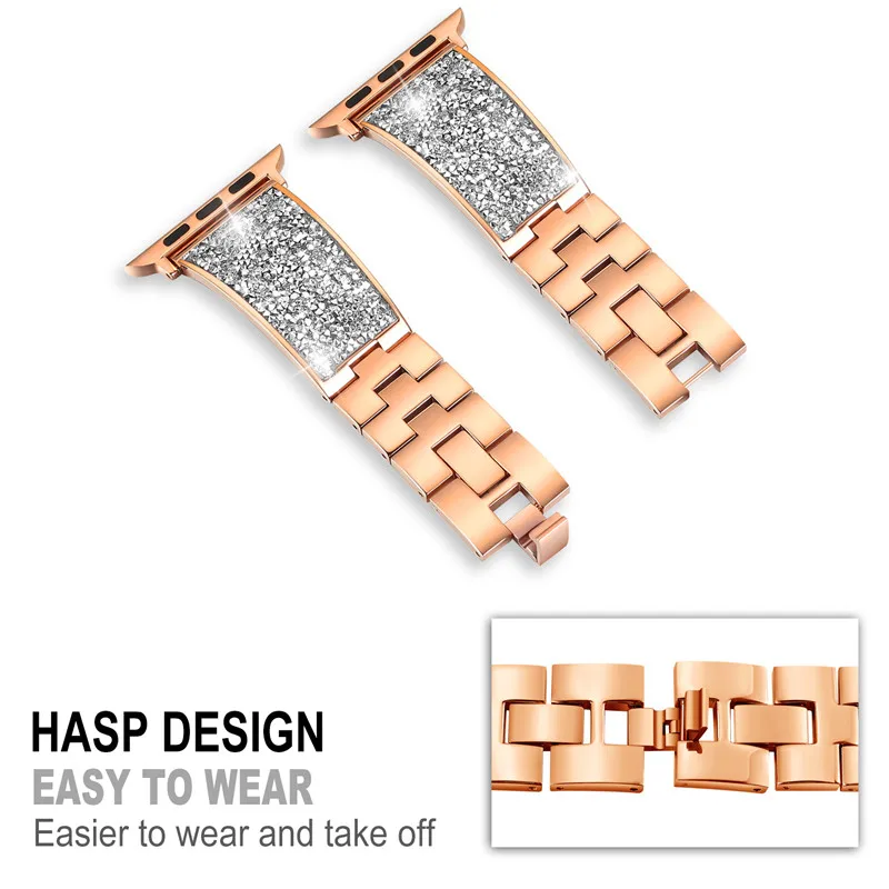 Metal diamond strap for Apple watch 7 6 5 4 se 44mm 40mm Woman Comfortable Replacement Bracelet Strap for iwatch 3 2 1 42mm 38mm