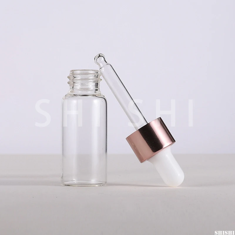 100 Pcs Mini Dropper Bottles Essential Oil Aromatherapy Bottles With Rose gold Cap Reagent Pipettes Bottles 1ml 2ml 3ml 5ml