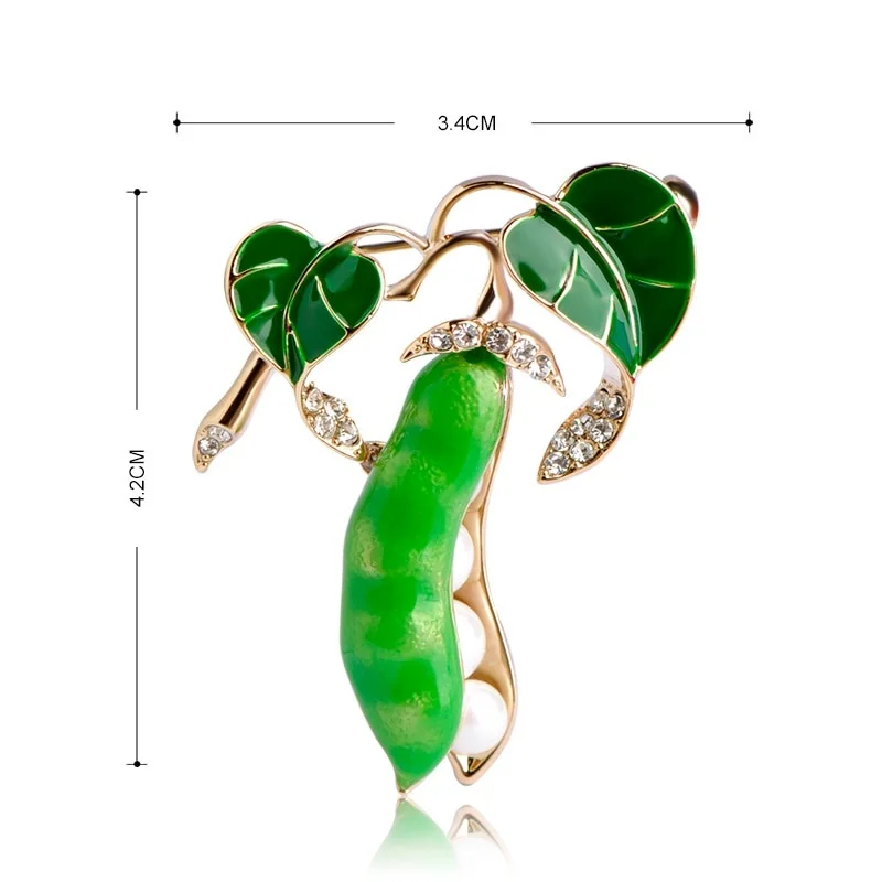 Enamel Green Pea Brooches For Women Gold-color Crystal Simulated Pearls Corsages Men Kids Sweater Suit Accessories Pins