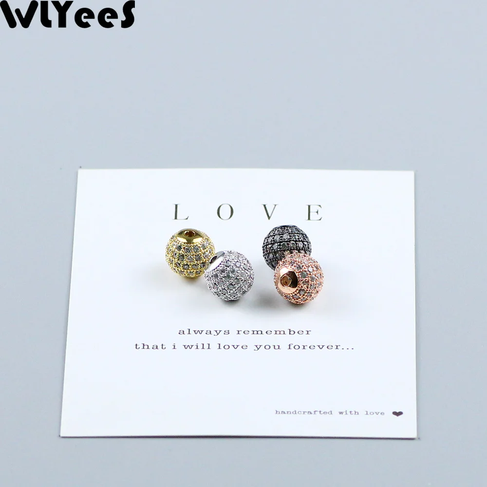 WLYeeS 6 8 10mm Micro Pave White Crystal Round Space Loose bead Charms Metal Copper Ball for Jewelry Bracelet earring DIY Making