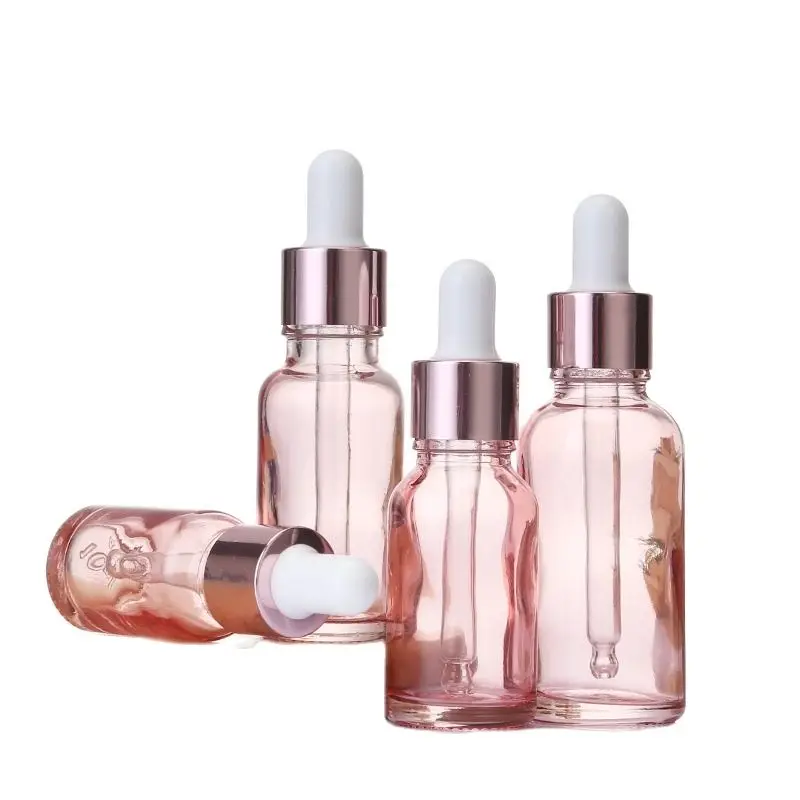 

10pcs Dropper Bottle Pink Glass Liquid Pipette 5ml10ML15ML20ML30ML50ML100ml Bottles Rose Gold Cover Serum Essential Oil Bottles