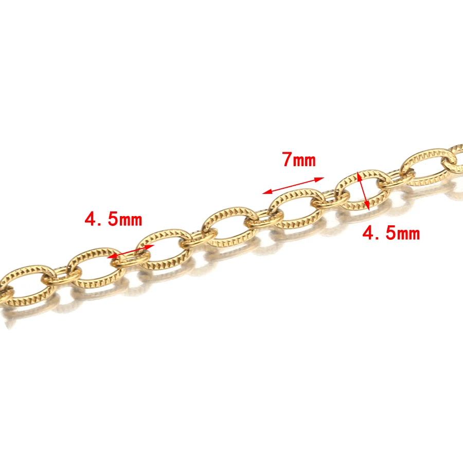 1Meter Stainless Steel Gold Filled Embossed Flat Oval Finale Chain Bulk For DIY Necklace Bracelet Spool Jewelry Making Supplies