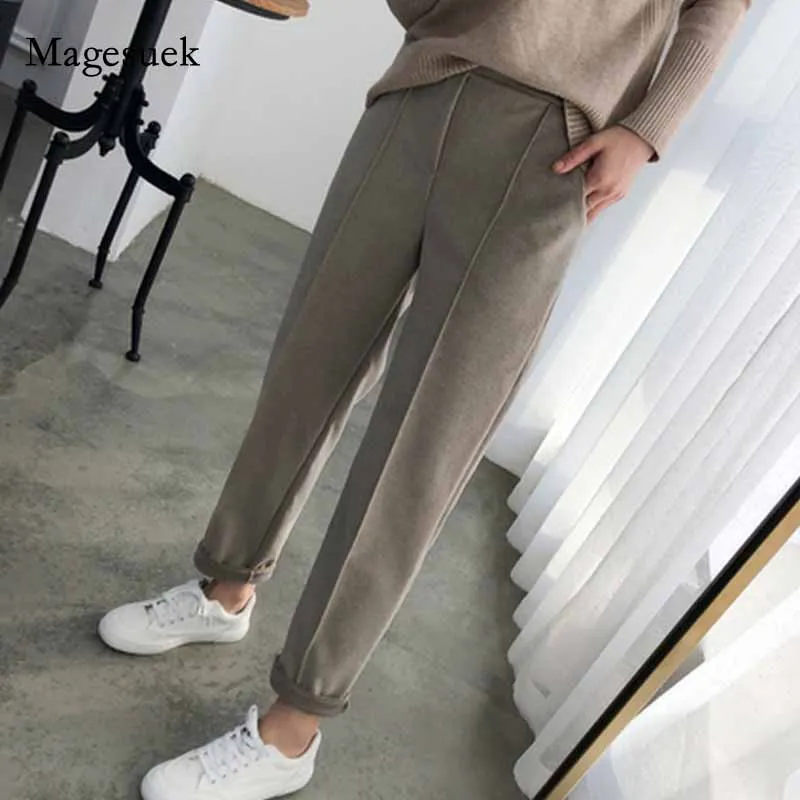 2024 Autumn Winter OL Style Women Pencil Pants Loose Female Trousers Wool Female Work Suit Pant Thicken Capris 6648 50