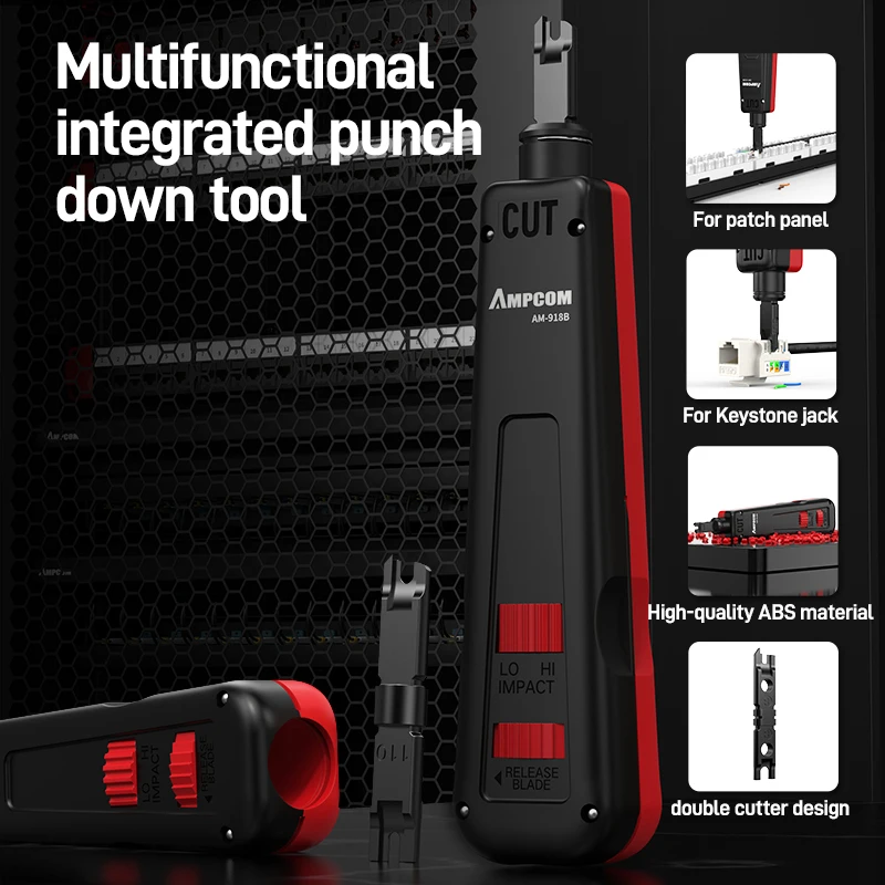 Punch Down Tool, AMPCOM 110-type multifunctioneel netwerkkabelgereedschap met twee bladen Gereedschap voor het inbrengen van telefoonimpactterminals