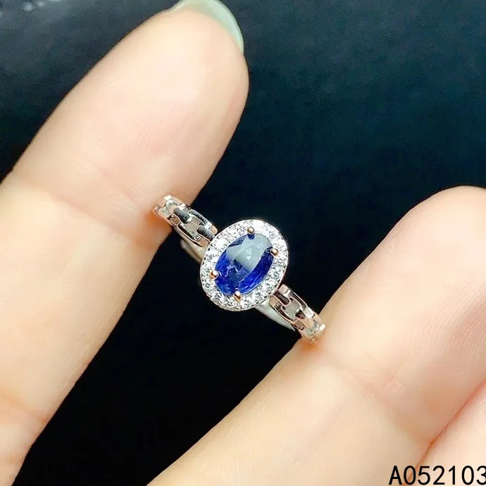 

KJJEAXCMY fine jewelry 925 sterling silver inlaid natural sapphire Women's simple elegant fashion adjustable ring support check