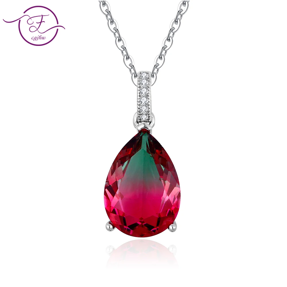 FCGJHW Hot Sale Fashion Pendant Necklace Large Pear Shape 13 * 18MM Color Tourmaline Zircon Pendant Necklace Party Gift