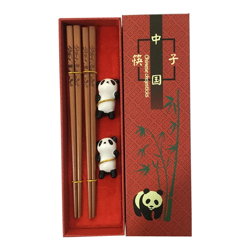 Handmade Chinese Chopsticks Cutlery Tableware Set Panda Chopsticks Gift Box Set Natural Wooden Chopsticks Dinnerware Set