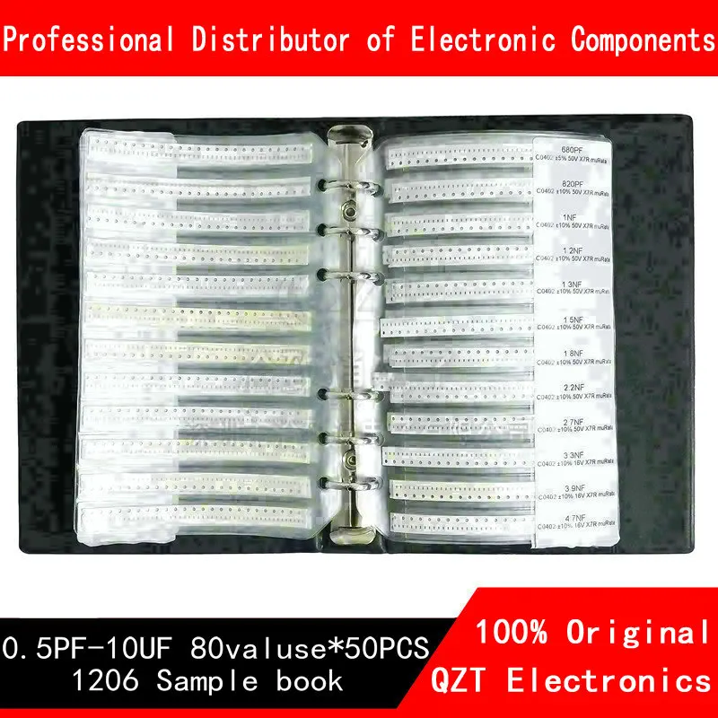 1206 SMD Capacitor Sample Book 80valuesX50pcs=4000pcs 0.5PF~10UF Capacitor Assortment Kit Pack