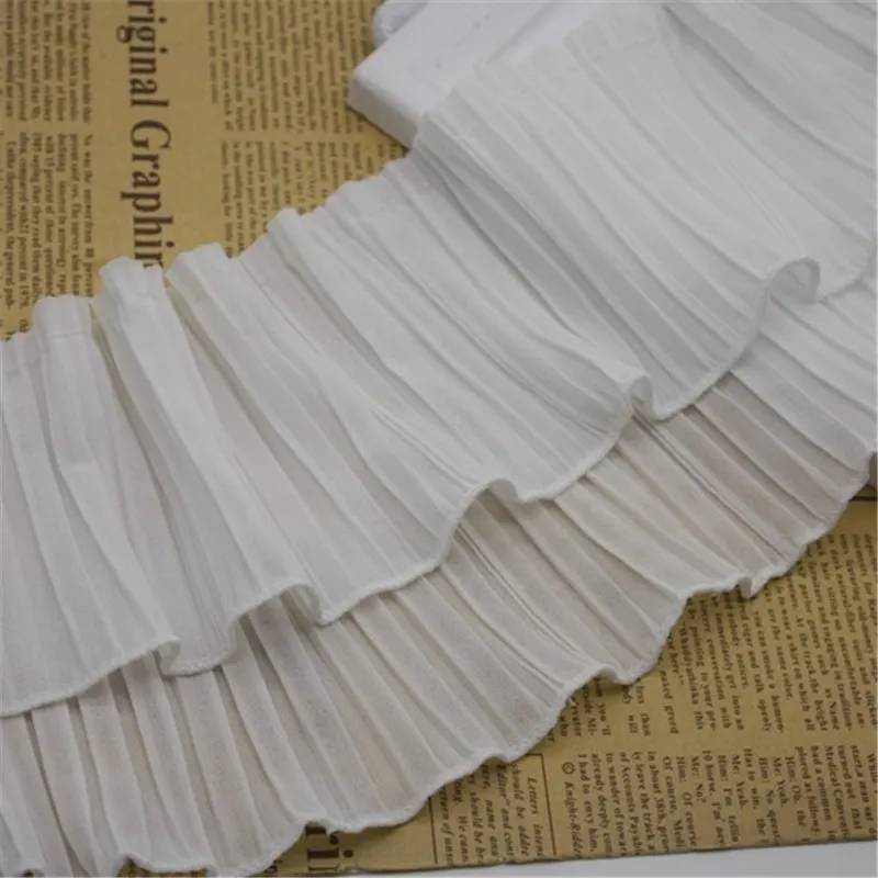 Now 13cm Double Pleated Chiffon Clothing Ruffle  Lace Overlock Organ Pleated Regular Pleated Skirt Decorative Lace