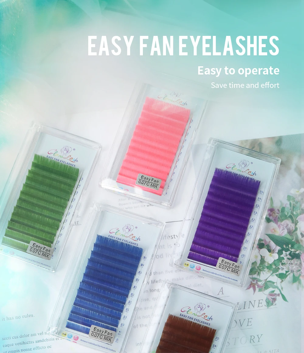 GLAMLASH Colored Easy fan Lashes Eyelash Extension mink eyelashes soft russian volume Fake Lashes color natural colored lashes