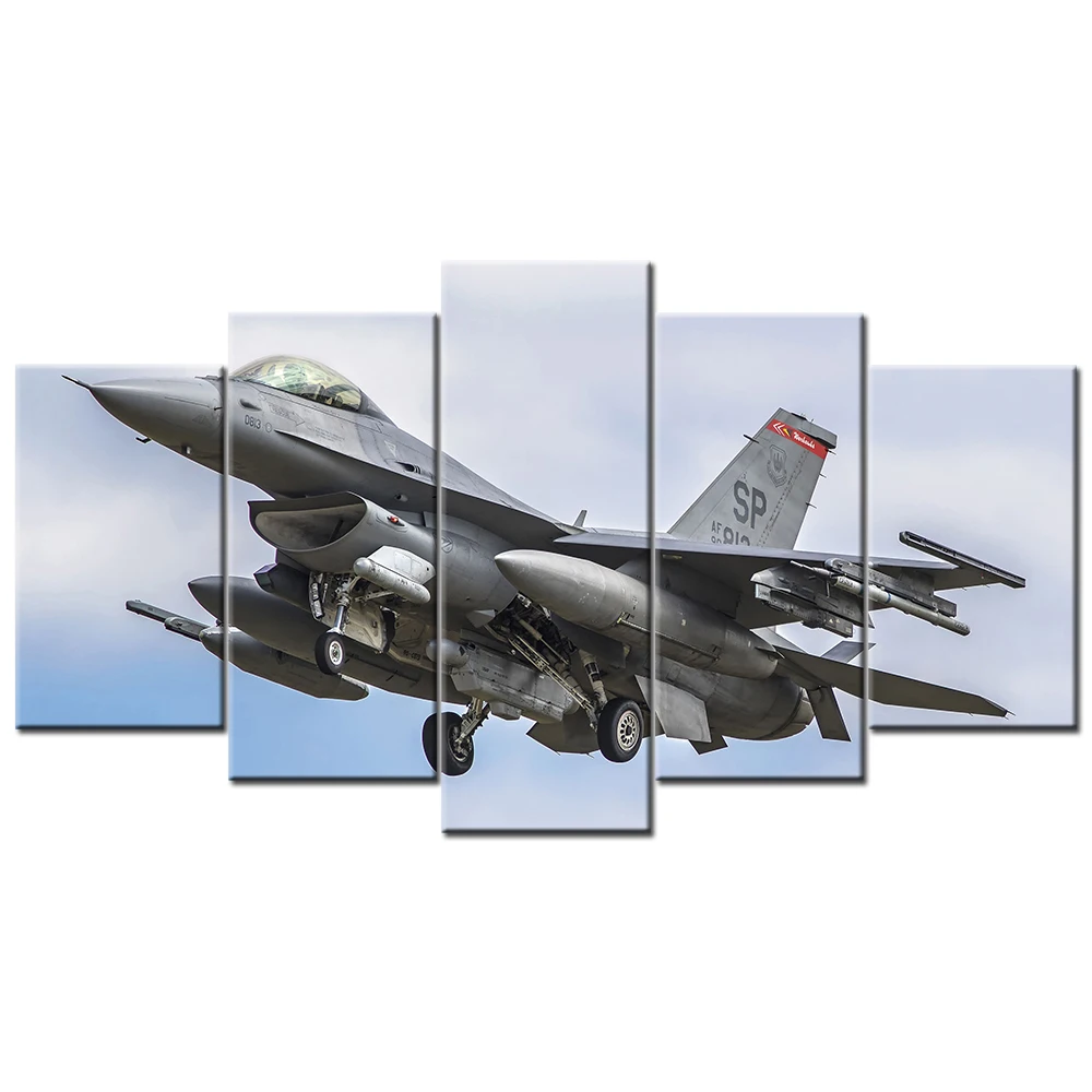 5 Piece Canvas Paintings HD F-16 Fighting Falcon Poster Wall Art Pictures for Home Decor