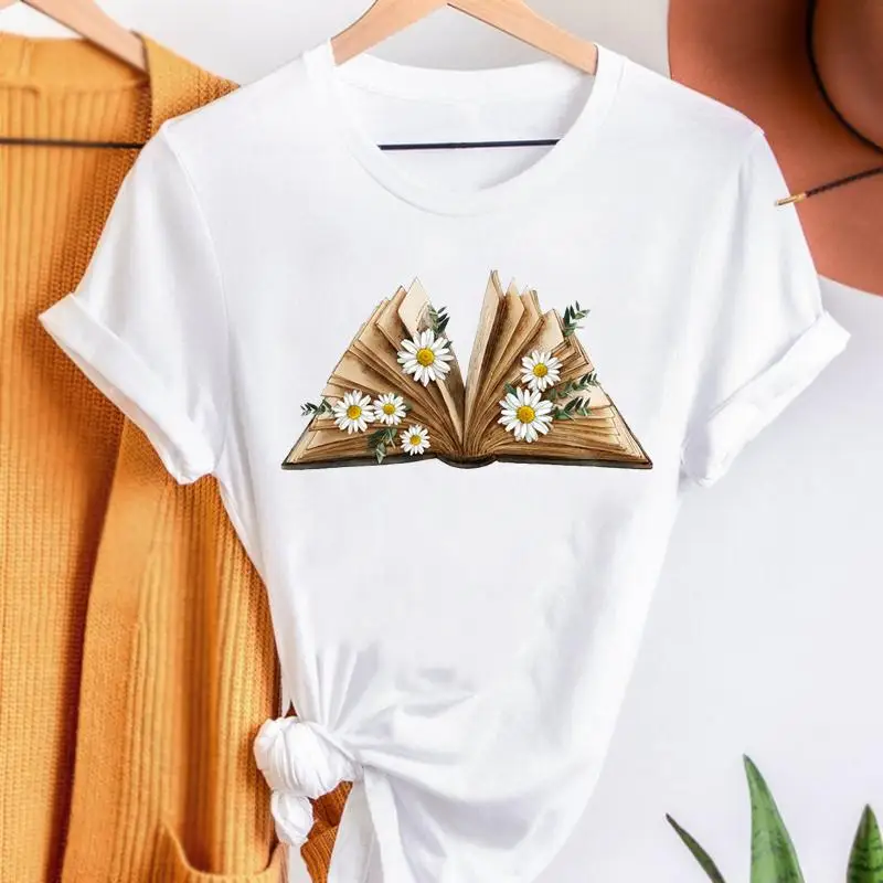 

Book Vintage Flower Print T-shirts Fashion Women Cartoon Summer Shirt Stylish Short Sleeve Graphic T Top Female Tee T-Shirt