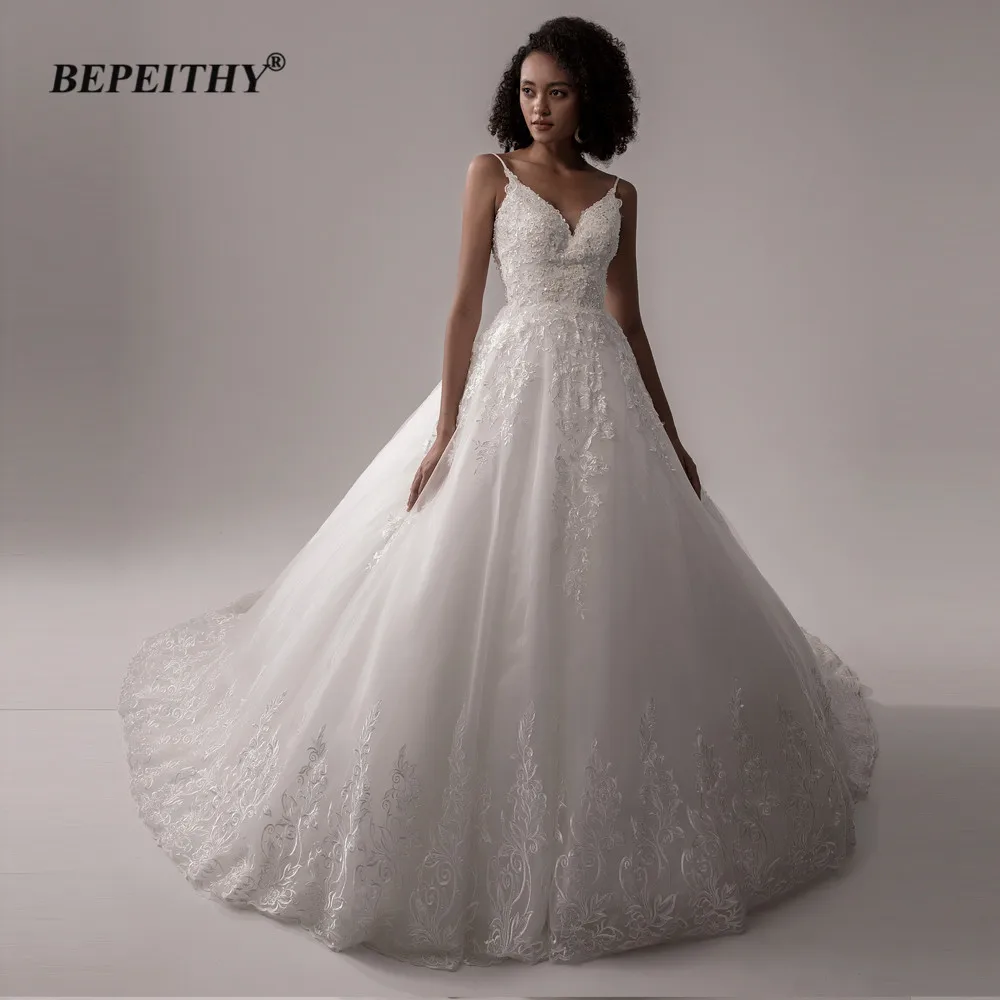 BEPEITHY Customized Sexy Backless Bodice Wedding Dresses For Women Sleeveless Beading Bride Ivory White Bridal Gown 2023 V Neck