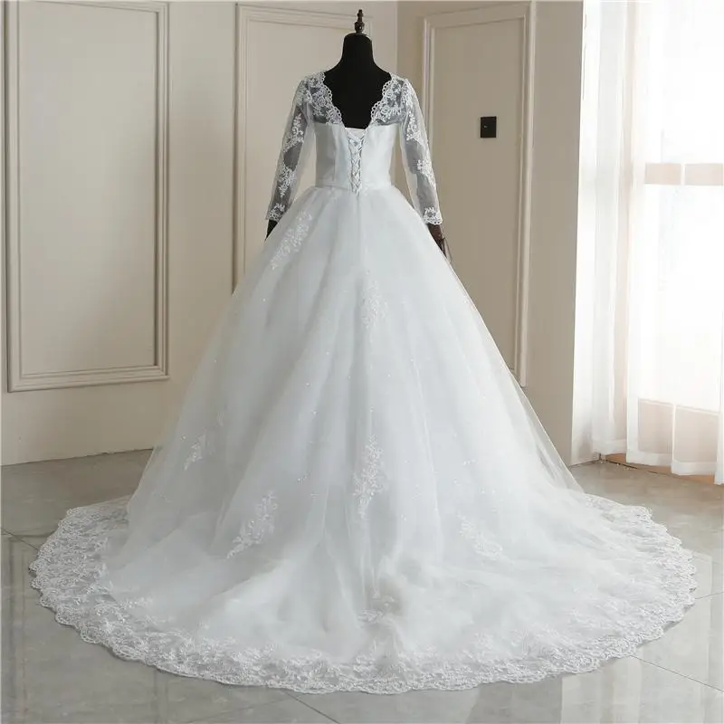 New Spring Lace Appliques Wedding Dress Long Sleeve Vestidos De Novia 2026 V-Neck Bride Wedding Gown Customized Plus Size