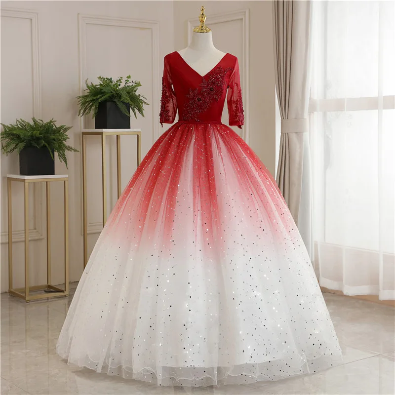 Quinceanera Jurk 2023 Nieuwe Feest Prom Halve Mouw V-Hals Baljurk Blign Bling Vintage Quinceanera Jurken Aan Te Passen