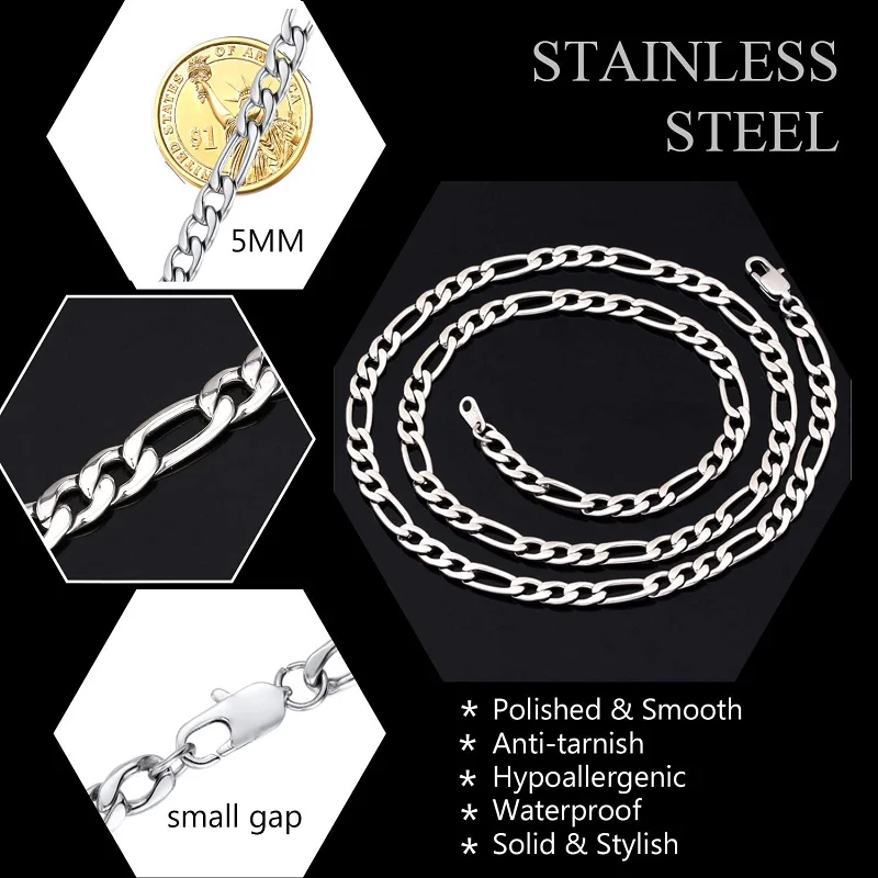 Stainless Steel Figaro Chain Cuban Link Necklace For Men Women Aestethic Colar Choker Collar Gold Color Jewelry DIY