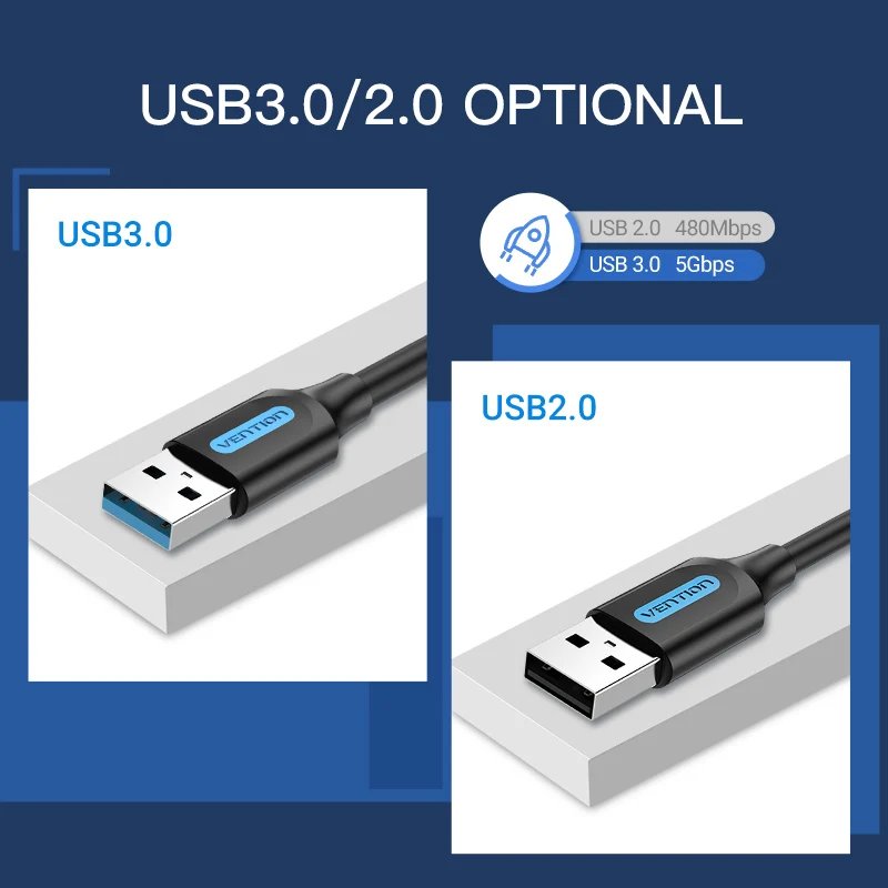 Vention-Cable de extensión USB 3,0 tipo A macho, extensor para disco duro, TV Box, portátil, 3,0, 2,0