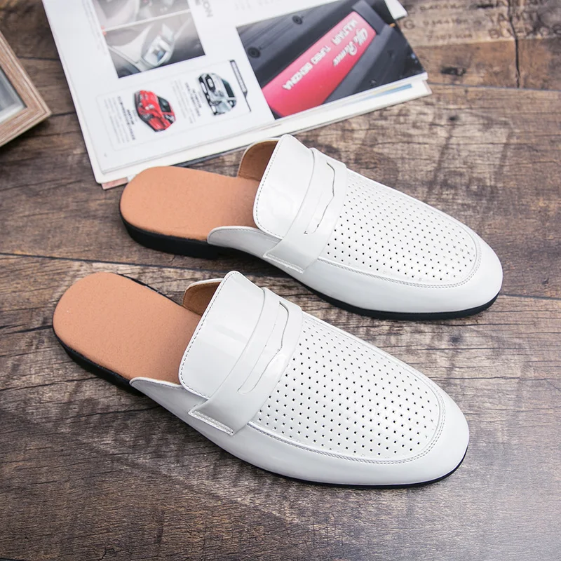 2024 Mules Men Semi-Drag Loafers Slippers Summer Half Shoes For Men Backless Casual Shoes Man Slide Slip On Flats Mule Masculino