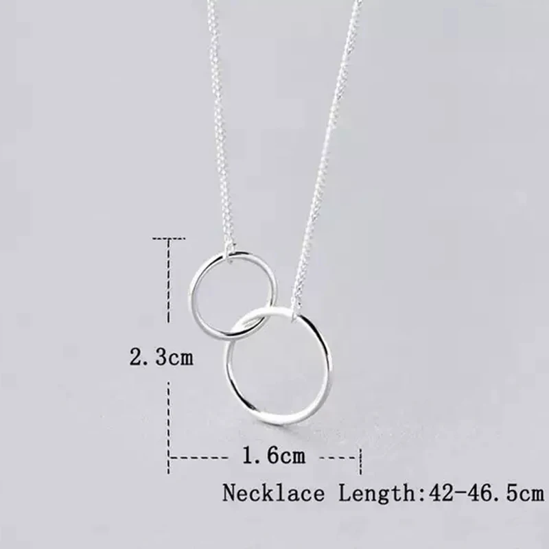 Double Circle Interlock Clavicle Short Necklace Silver Color Necklace For Women collares   S-N191