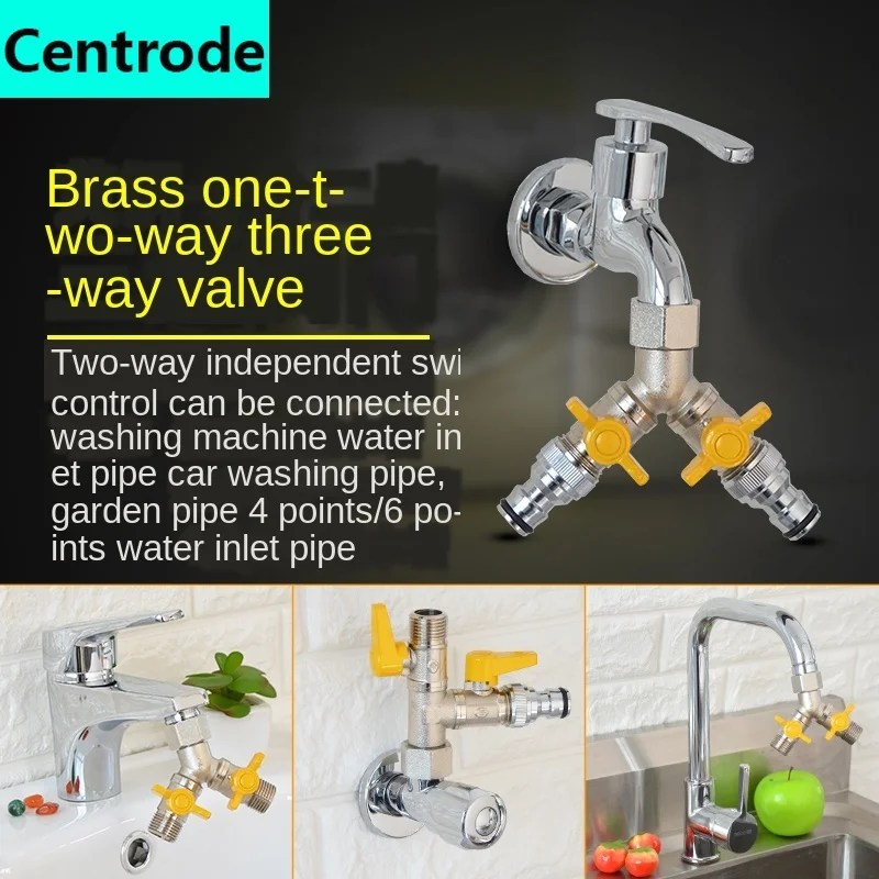 Ball valve switch Washer faucet diverter valve three-way one-in two-out triangle valve diverter with live-connected copper