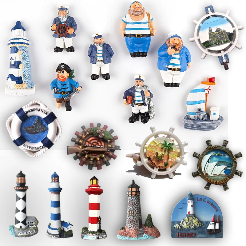 Fridge Magnet Magnetic Resin Mediterranean Wind Lighthouse Sailor Captain Cruise Ship Souvenirs Refrigerator Decoration