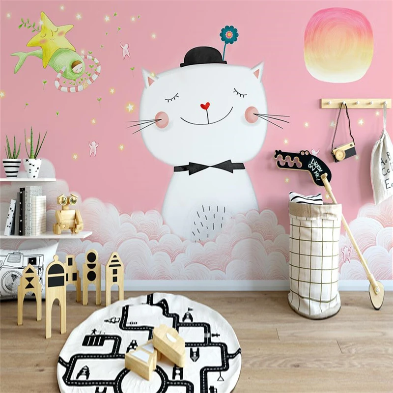 beibehang custom Nordic minimalist kitten wallpaper children's room decor decoration background 3D murals wall papers home decor