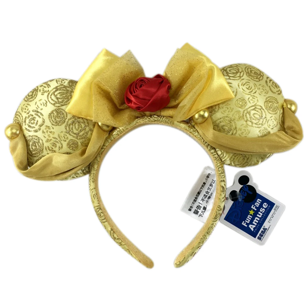 Disney-Diadema con orejas de Mickey Mouse para adultos y niños, diadema de felpa con lazo de lentejuelas grandes, disfraz de princesa sirena, regalo