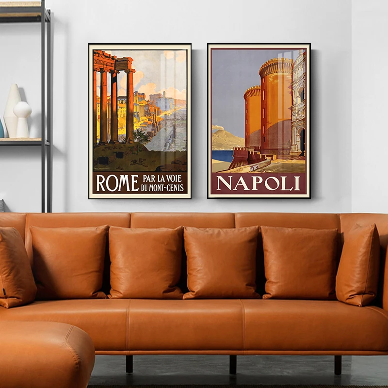 Italy Rome Napoli Venezia Landscape Canvas Painting Vintage Travel Poster Print Wall Art Pictures for Living Room Bedroom Decor