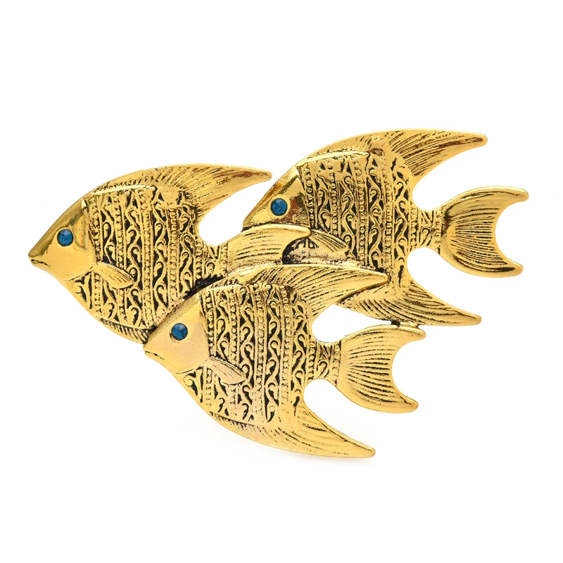 Wuli&baby Vintage Swimming Fish Brooches For Women Men 2-color Sea Animal Party Office Brooch Pin Gifts