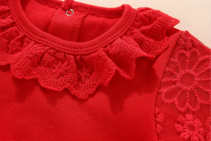 Newborn Baby Girl Dress Long Sleeve Red Bow Toddler Kids Little Girls Baby Clothing 1 Year Girl Baby Birthday Dress 3 6 Months