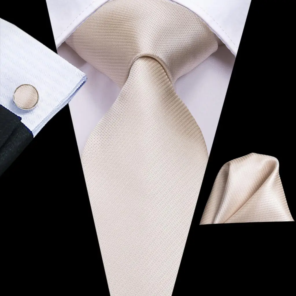 Hi-Tie Ivory Champagne Floral Solid Design Silk Wedding Tie For Men Quality Hanky Cufflink Fashion Nicktie Business Dropshipping