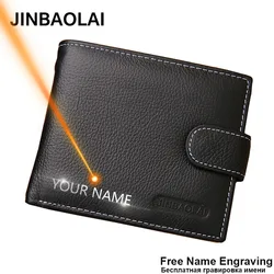 JINBAOLAI-billeteras de cuero de vaca genuino para hombre, monedero masculino con cremallera corta, tarjetero de bolsillo para monedas, Cartera de marca Vintage de alta calidad