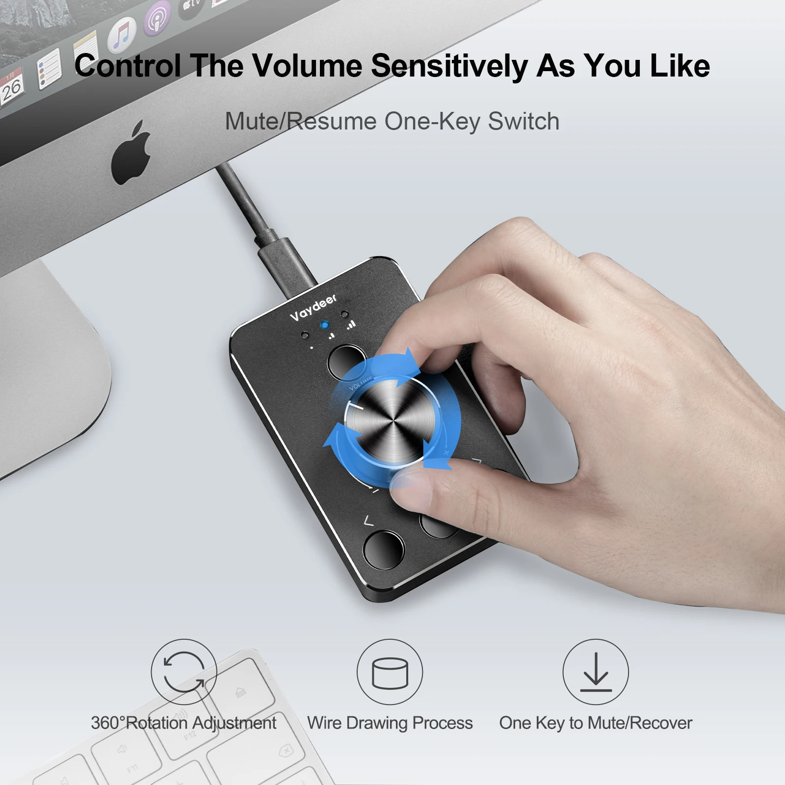 USB Volume Control Knob Computer Speaker Controller One-Click Mute Function and 3 Volume Control Modes Audio Adjust