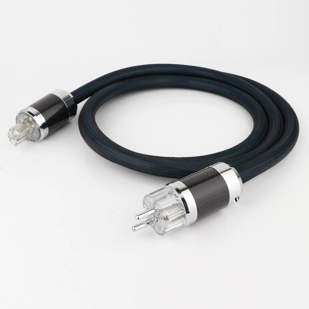 Kabel Daya berlapis perak OFC Hifi AC, kelas atas serat karbon berlapis Rhodium AC EU kabel daya Schuko