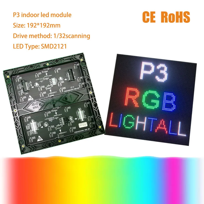 

High quality 64*64dot P3 painel rgb led module indoor 192*192mm led matrix letrero taxi led sign HUB75 HD rental stage display