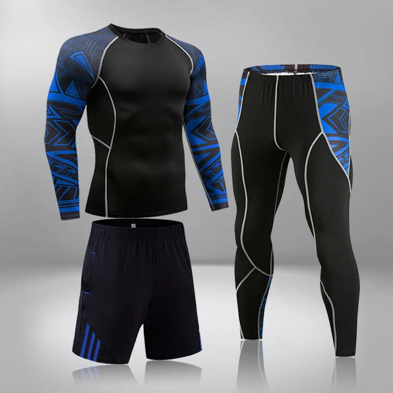 Men Running Suit Sports Thermal Underwear MMA Compression Sportswear Male Bodybuilding T-shirt Pants Training Large Size