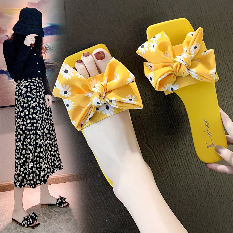 

Женские летние шлепанцы, мягкая подошва, бант, пляжные, для дома и пляжа, плоская подошва, сандалии и тапочки