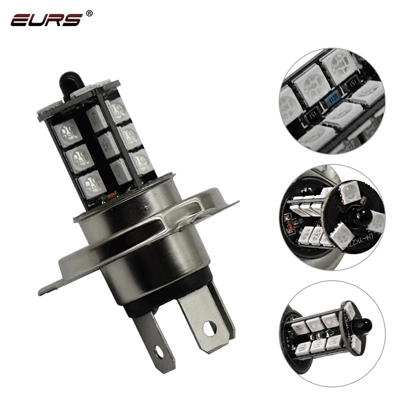 EURS H4 H11 H7 RGB LED Auto faro de motocicleta 5050 LED 27 SMD luz antiniebla H1 H3 21smd LeadLamp con Control remoto estilo de coche