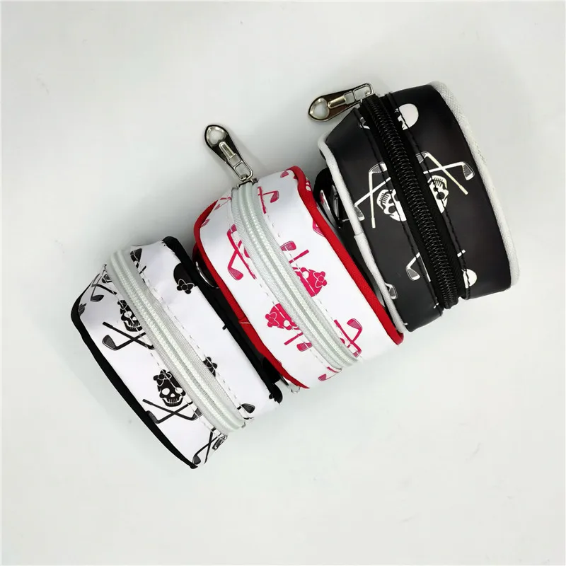 PU Skull Small Golf Ball Bag Mini Zipper Golf Bags With Tee Position Small Pocket Sporting Goods 3 Colors