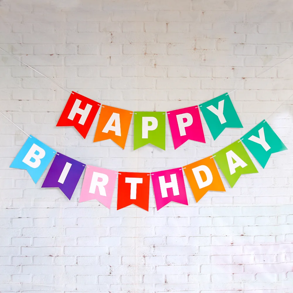 

Big Size 20x16cm Happy Birthday Banner Paper Bunting Garland Banners Flags Decoration Birthday Party Supplies Home Decor