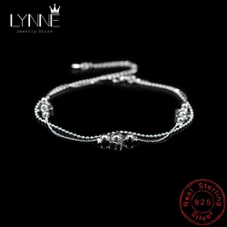 New Fashion Plum Blossom Pendant Anklet 925 Sterling Silver Lucky Flower Anklets Women Jewelry Double Layer Foot Chain Bracelets