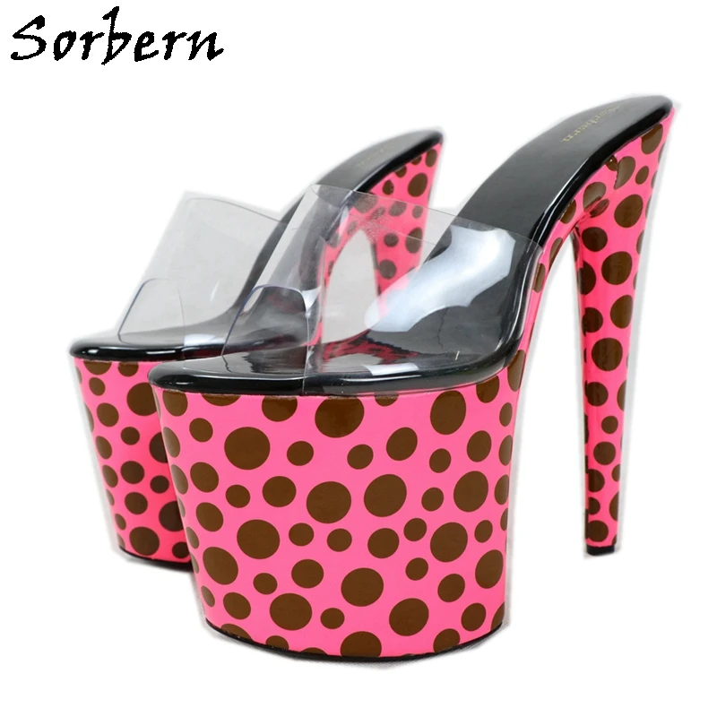 Sorbern Polka Dot Shoes Women Sandals Transparent Pvc Slip On Female Shoes Summer Styles Open Toe 20Cm Extreme High Heels